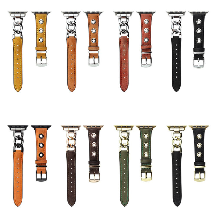 Kønt Metal Og Kunstlæder Universal Rem passer til Apple Smartwatch - Sort#serie_1