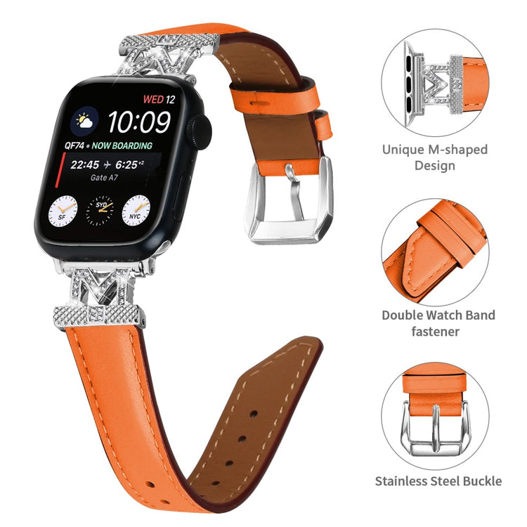 Kønt Kunstlæder Og Rhinsten Universal Rem passer til Apple Smartwatch - Orange#serie_4