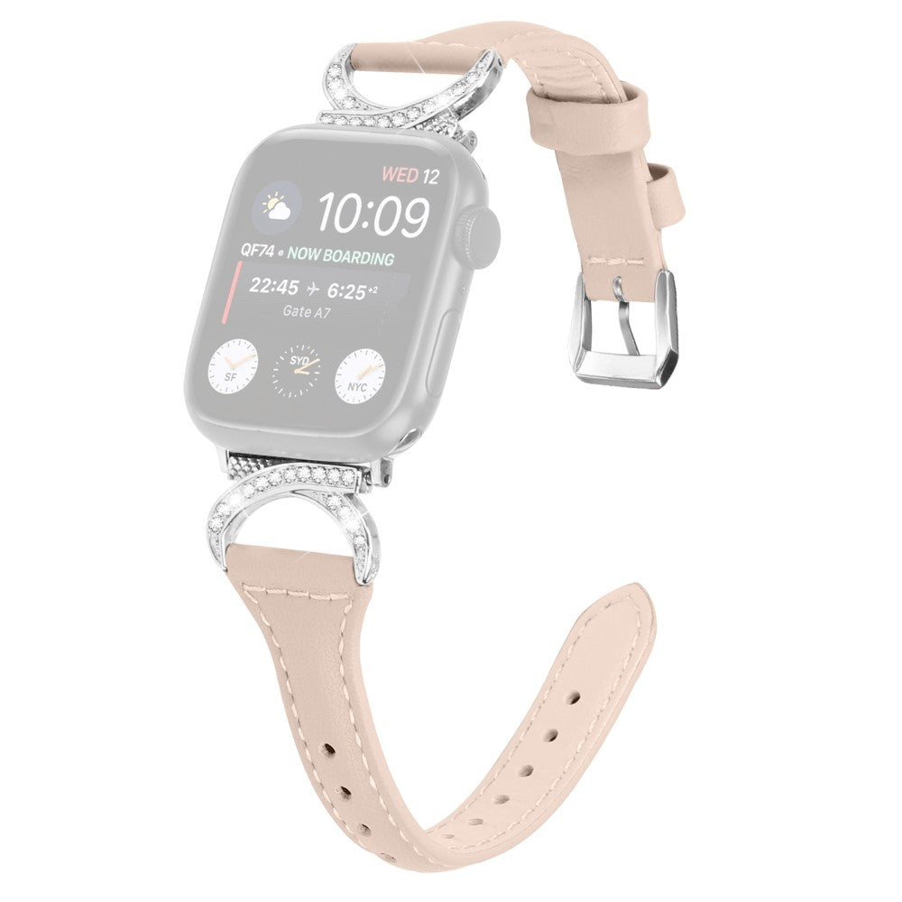 Smuk Ægte Læder Og Rhinsten Universal Rem passer til Apple Smartwatch - Beige#serie_5
