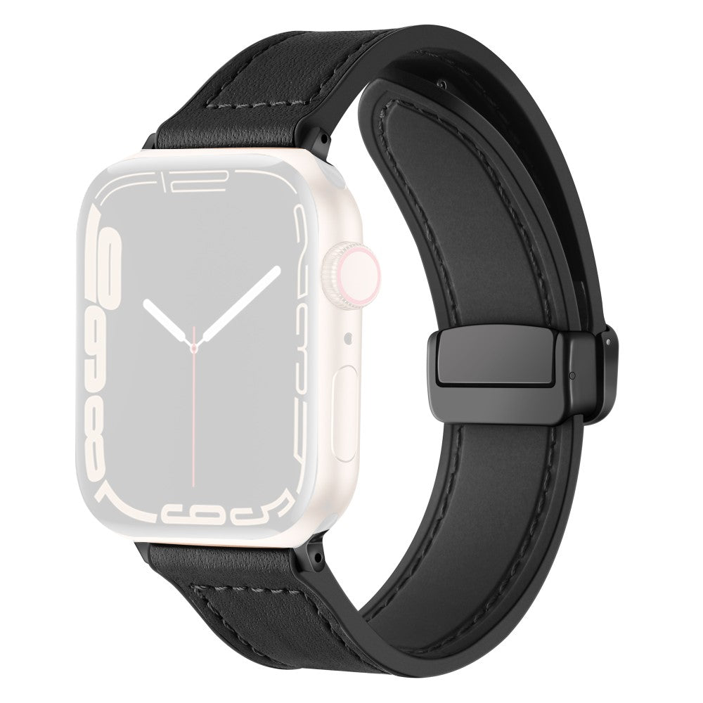 Solid Kunstlæder Og Silikone Universal Rem passer til Apple Smartwatch - Sort#serie_2