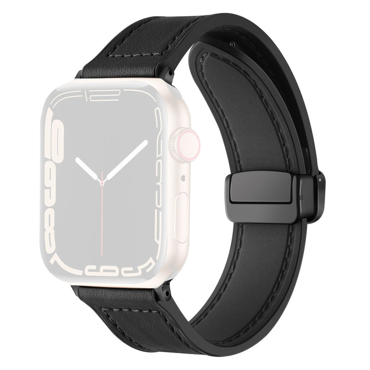 Solid Kunstlæder Og Silikone Universal Rem passer til Apple Smartwatch - Sort#serie_2