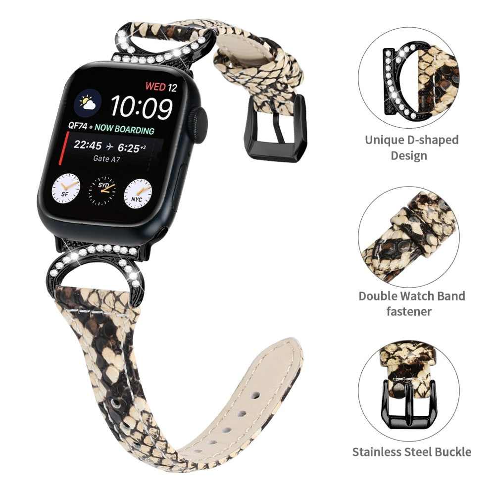 Smuk Ægte Læder Og Rhinsten Universal Rem passer til Apple Smartwatch - Hvid#serie_4