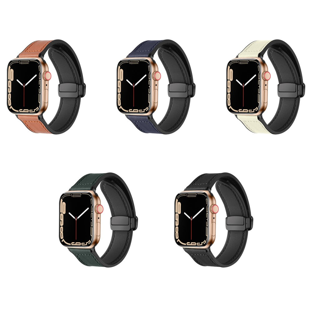 Fed Kunstlæder Og Silikone Universal Rem passer til Apple Smartwatch - Sort#serie_1