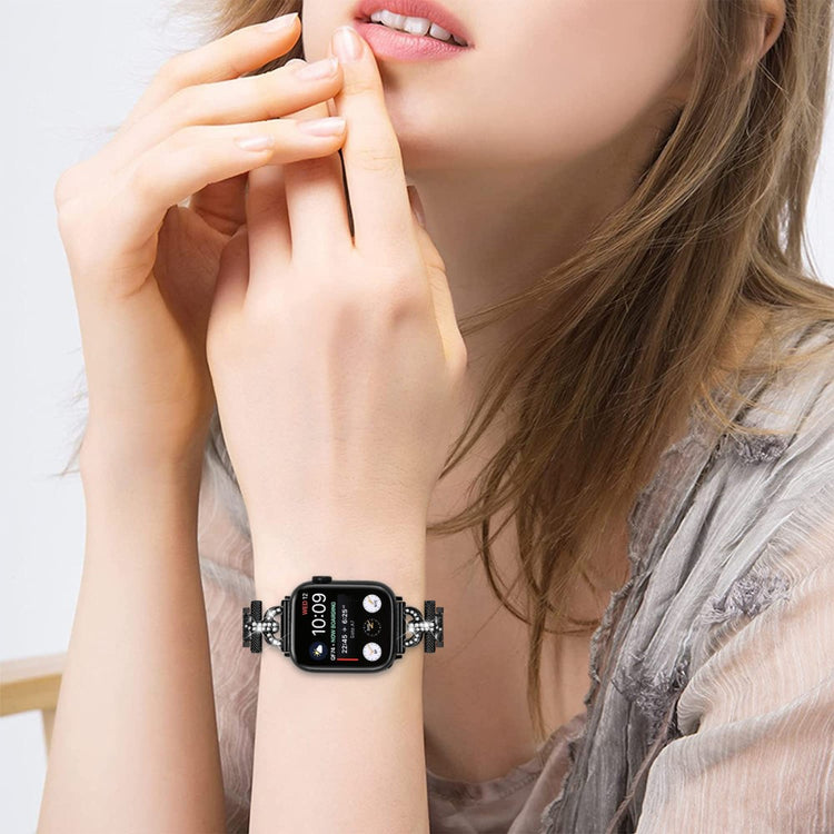 Yndigt Metal Og Rhinsten Universal Rem passer til Apple Smartwatch - Sort#serie_1