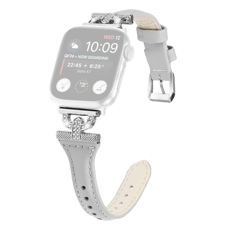 Pænt Ægte Læder Og Rhinsten Universal Rem passer til Apple Smartwatch - Sølv#serie_1