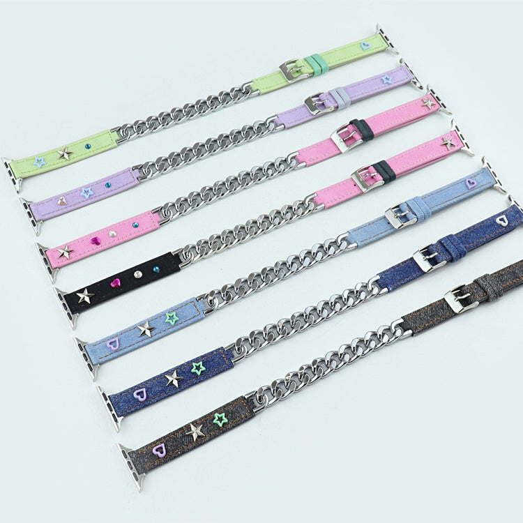 Nydelig Metal Og Kunstlæder Universal Rem passer til Apple Smartwatch - Sort#serie_5