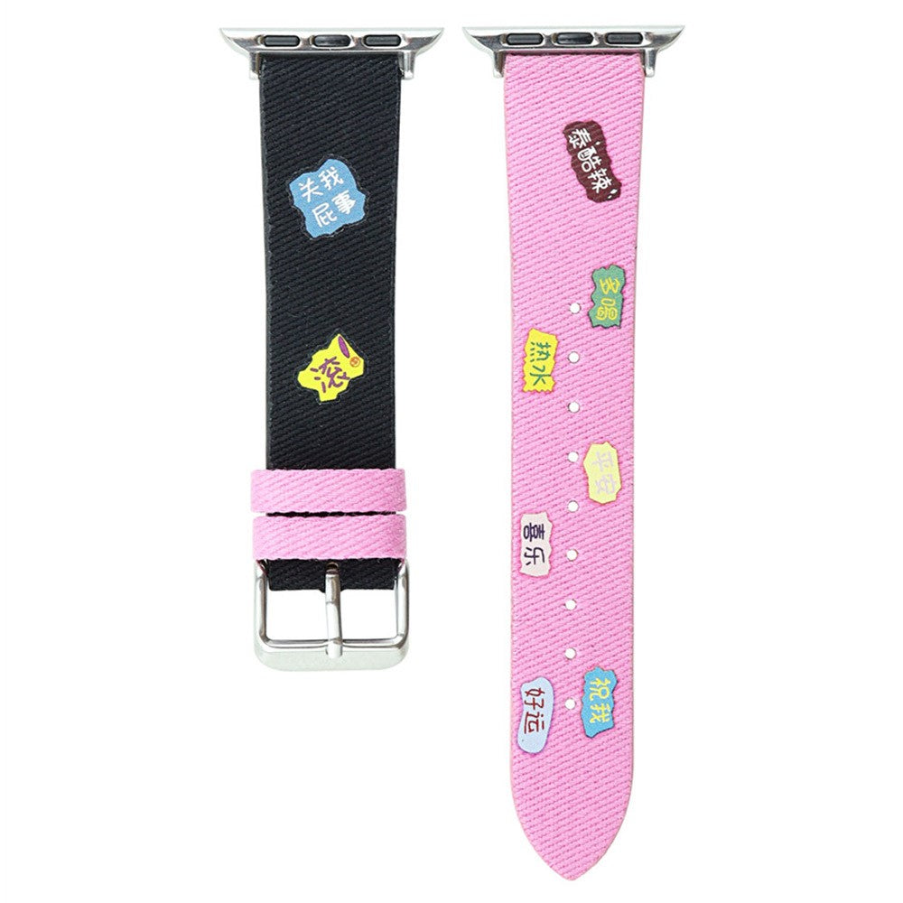 Apple Watch Series 9 41mm cute words nylon strap - Black / Pink#serie_1