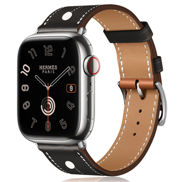 Apple Watch Series 41mm / 40mm / 38mm Rivet Decor Watch Band Genuine Cow Leather Strap - Black#serie_4
