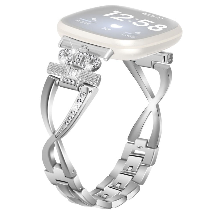 Fitbit Sense 2 / Versa 4 crown rhinestone décor alloy strap - Silver#serie_3