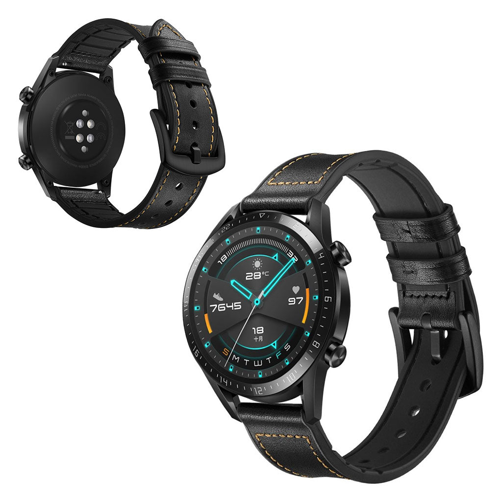 Helt vildt elegant Huawei Watch GT 2 46mm Γgte lΓ¦der Rem - Sort#serie_1