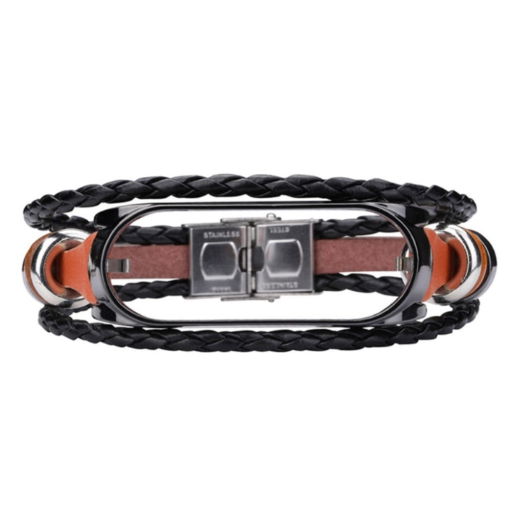 Vildt hårdfør Xiaomi Mi Band 5 Ægte læder og Metal Rem - Sort#serie_6