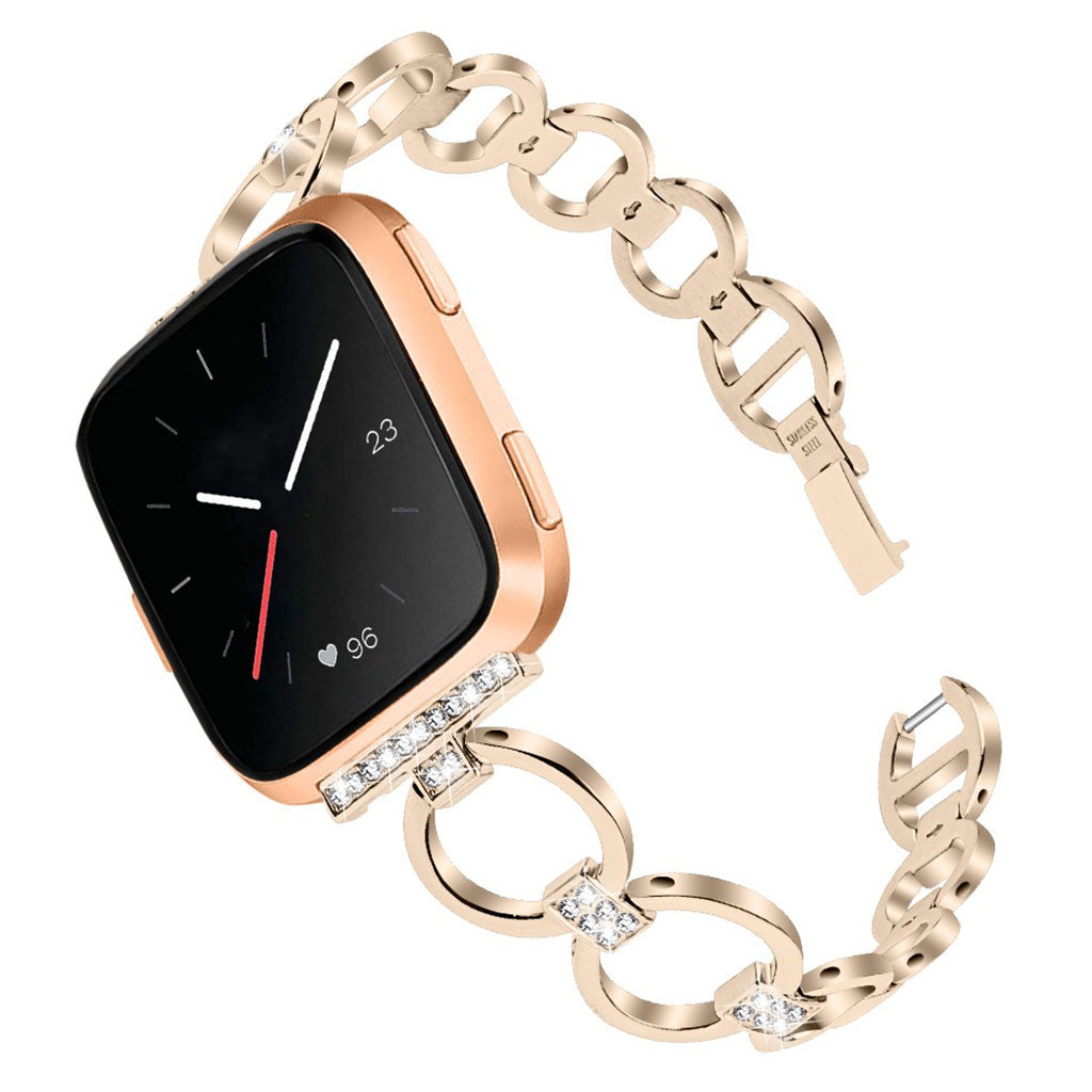 Meget fint Fitbit Versa Lite Metal og Rhinsten Rem - Guld#serie_1