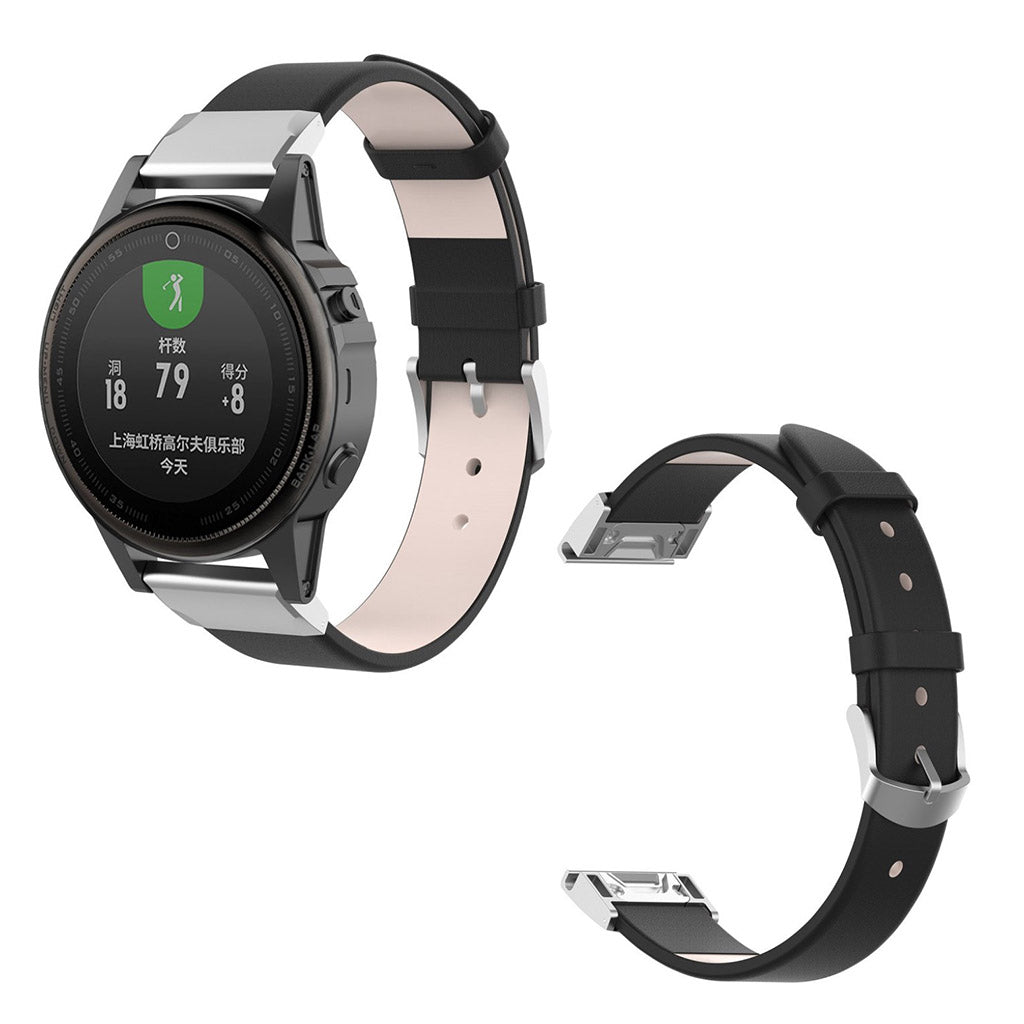 TidslΓΈst Garmin Fenix 6S / Garmin Fenix 5S Γgte lΓ¦der Rem - Sort#serie_1