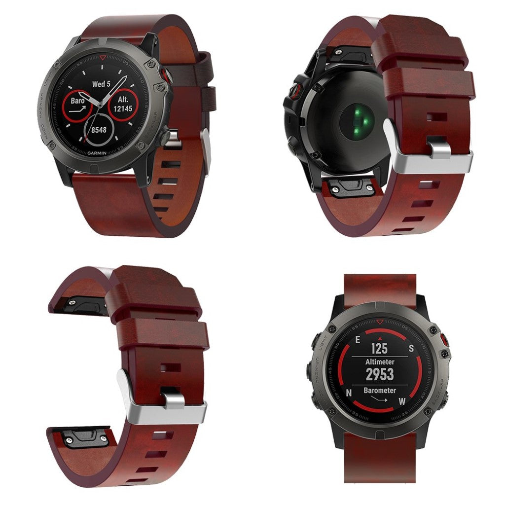 Smuk Garmin Fenix 5X / Garmin Tactix Charlie Kunstlæder Rem - Brun#serie_026