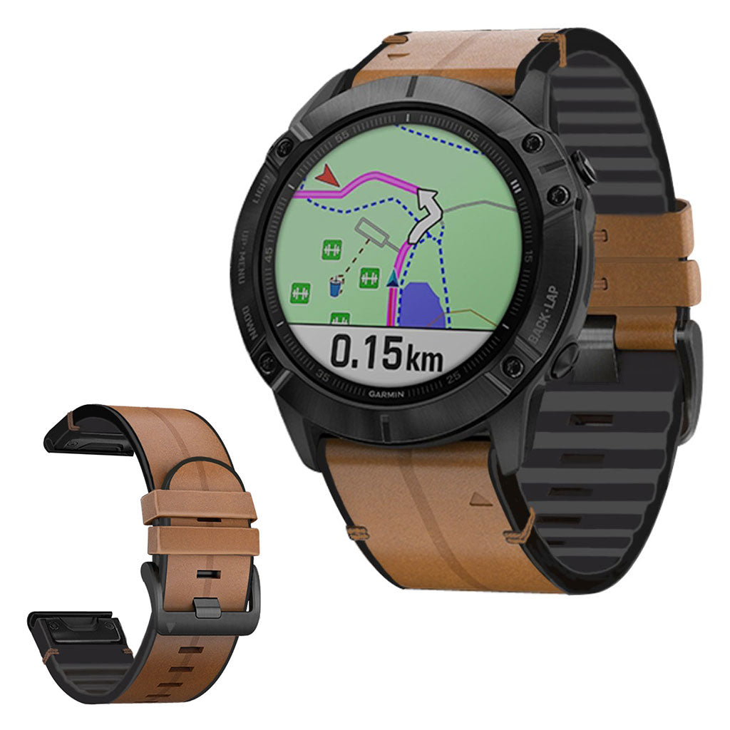 Rigtigt godt Universal Garmin Γgte lΓ¦der og Silikone Rem - Brun#serie_1