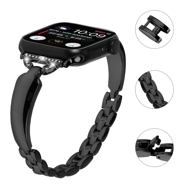 Cool Metal Og Rhinsten Universal Rem passer til Apple Smartwatch - Sort#serie_1