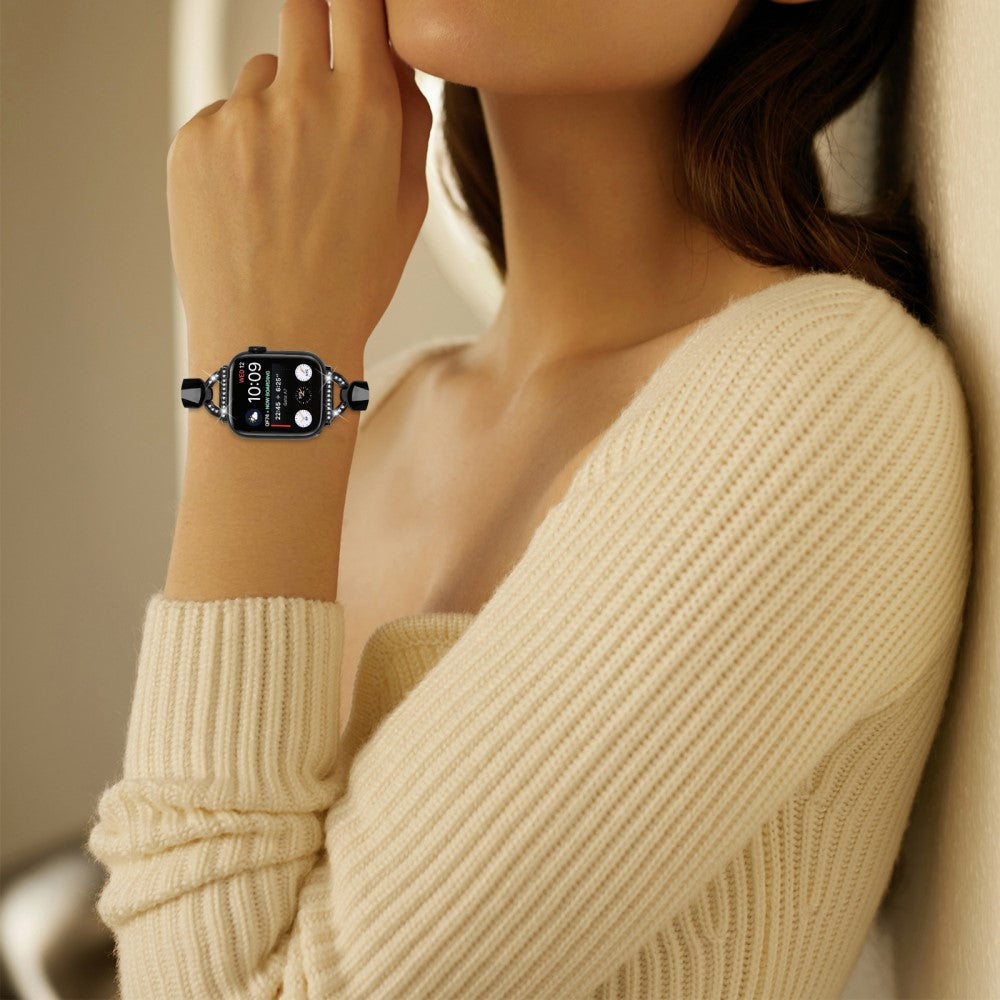 Cool Metal Og Rhinsten Universal Rem passer til Apple Smartwatch - Sort#serie_1
