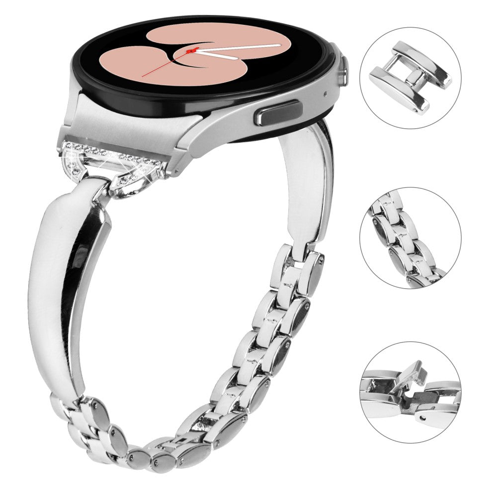Stilfuld Metal Og Rhinsten Universal Rem passer til Samsung Smartwatch - Sølv#serie_4