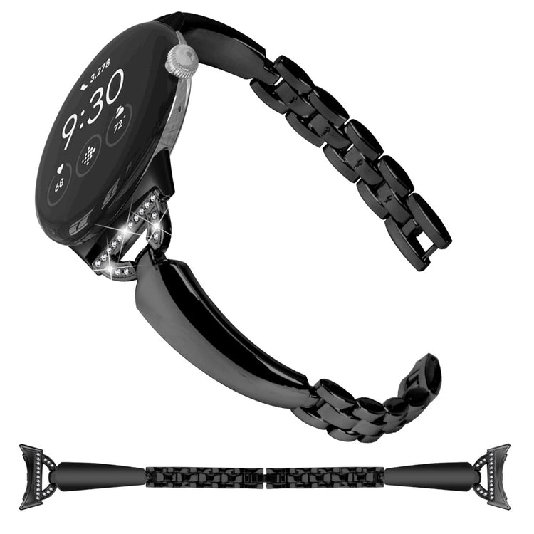 Meget Kønt Metal Og Rhinsten Rem passer til Google Pixel Watch - Sort#serie_1