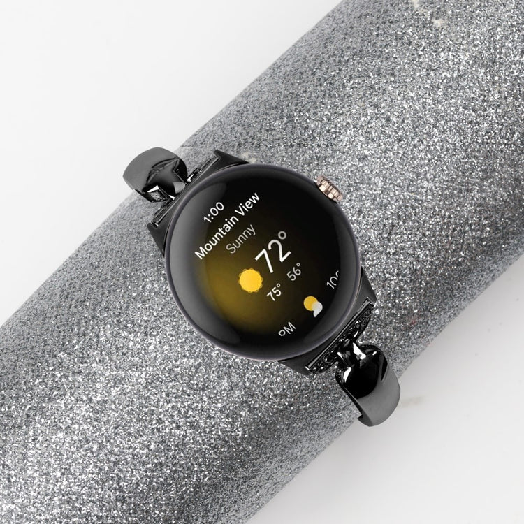 Meget Kønt Metal Og Rhinsten Rem passer til Google Pixel Watch - Sort#serie_1