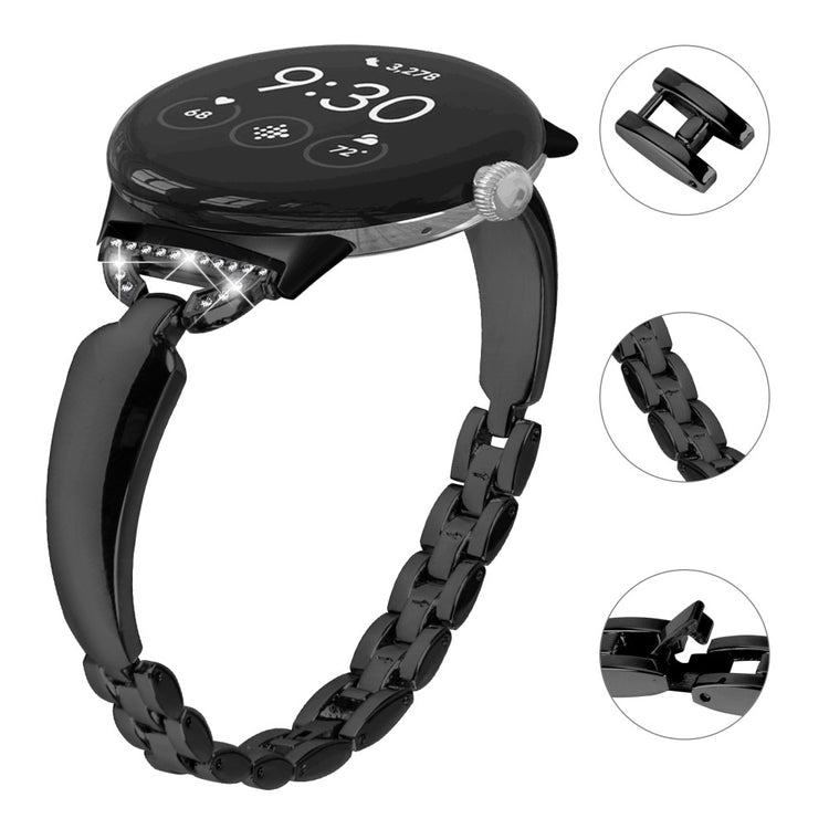 Meget Kønt Metal Og Rhinsten Rem passer til Google Pixel Watch - Sort#serie_1