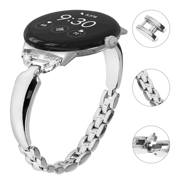 Meget Kønt Metal Og Rhinsten Rem passer til Google Pixel Watch - Sølv#serie_4