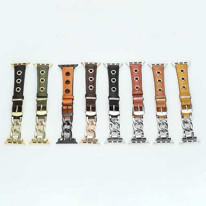 Kønt Metal Og Kunstlæder Universal Rem passer til Apple Smartwatch - Brun#serie_2