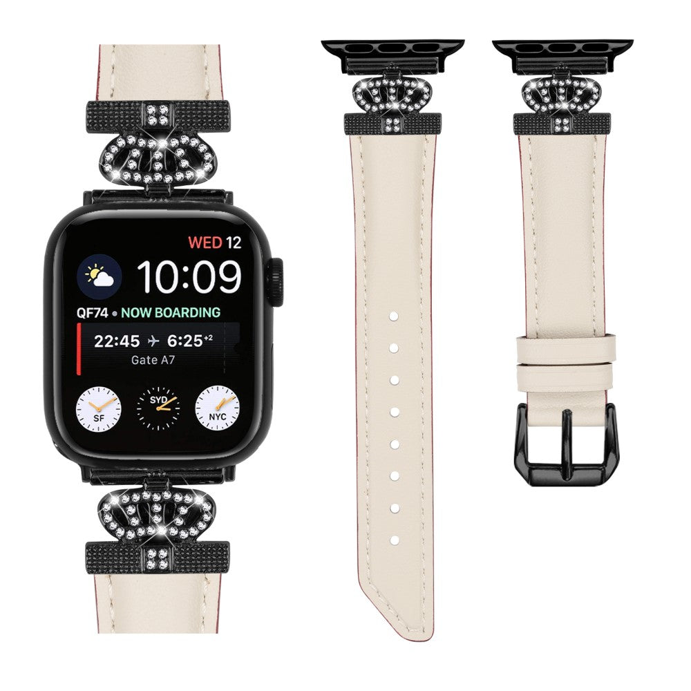 Flot Kunstlæder Og Rhinsten Universal Rem passer til Apple Smartwatch - Hvid#serie_5
