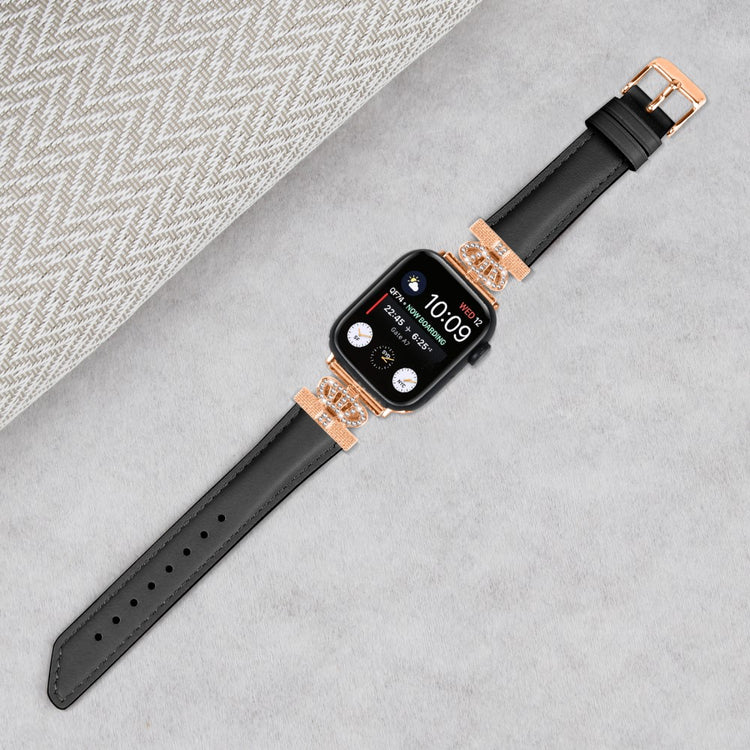 Solid Kunstlæder Og Rhinsten Universal Rem passer til Apple Smartwatch - Sort#serie_1