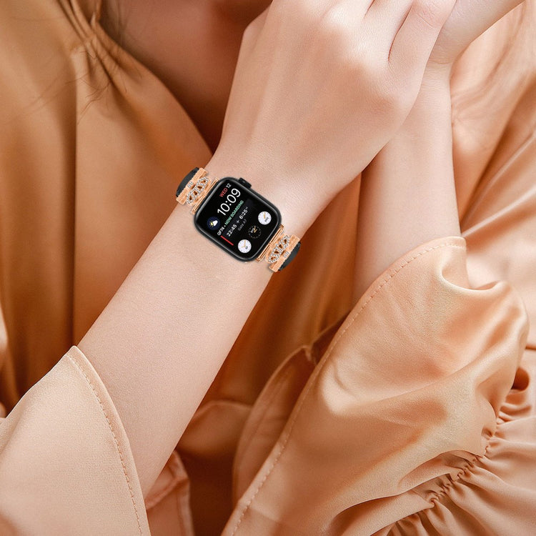 Solid Kunstlæder Og Rhinsten Universal Rem passer til Apple Smartwatch - Sort#serie_1