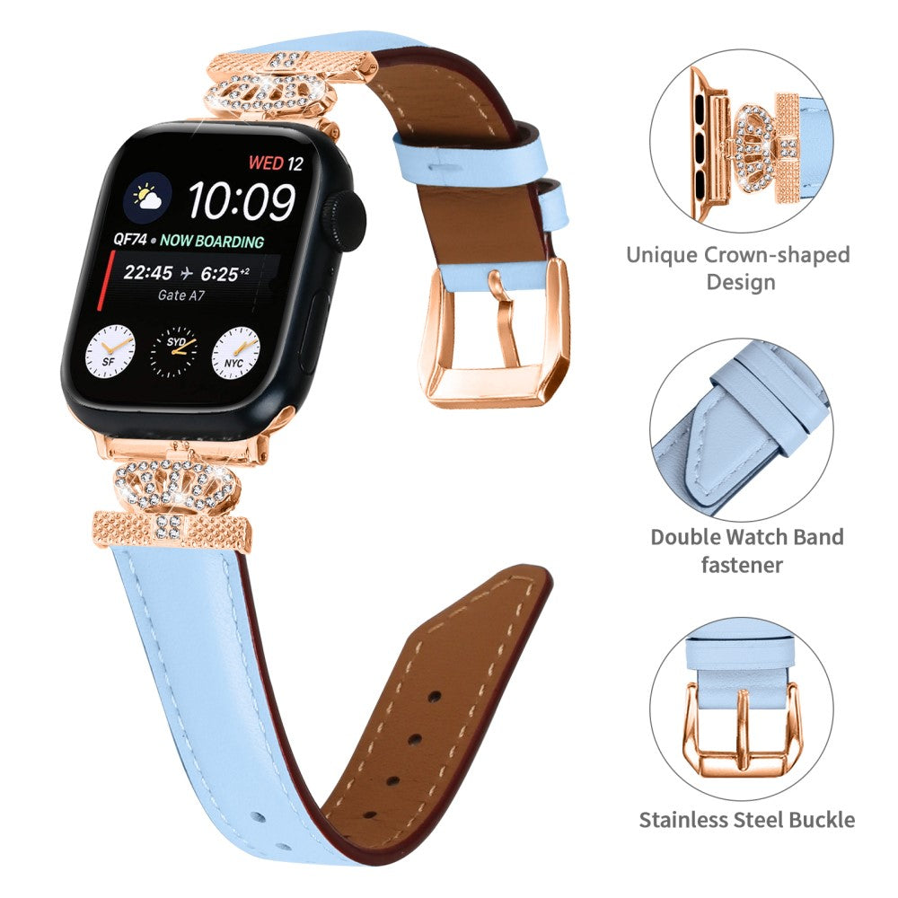 Solid Kunstlæder Og Rhinsten Universal Rem passer til Apple Smartwatch - Blå#serie_4