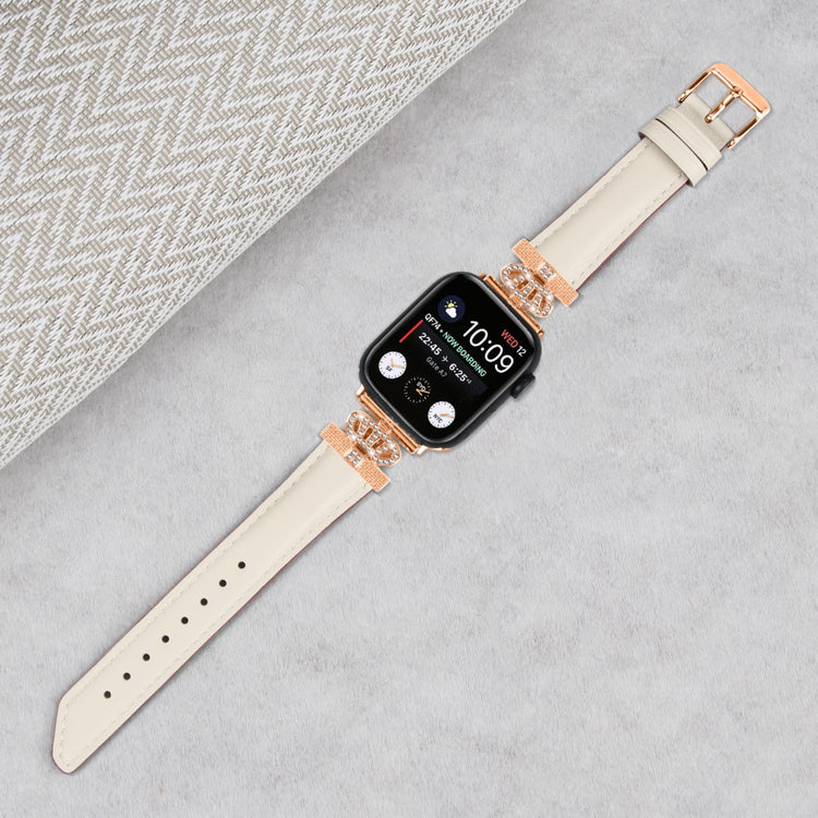 Solid Kunstlæder Og Rhinsten Universal Rem passer til Apple Smartwatch - Hvid#serie_5