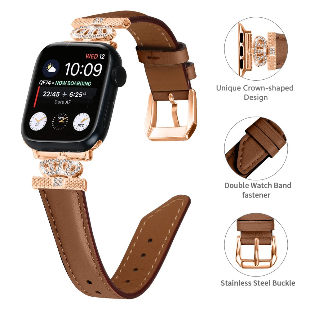 Solid Kunstlæder Og Rhinsten Universal Rem passer til Apple Smartwatch - Brun#serie_6