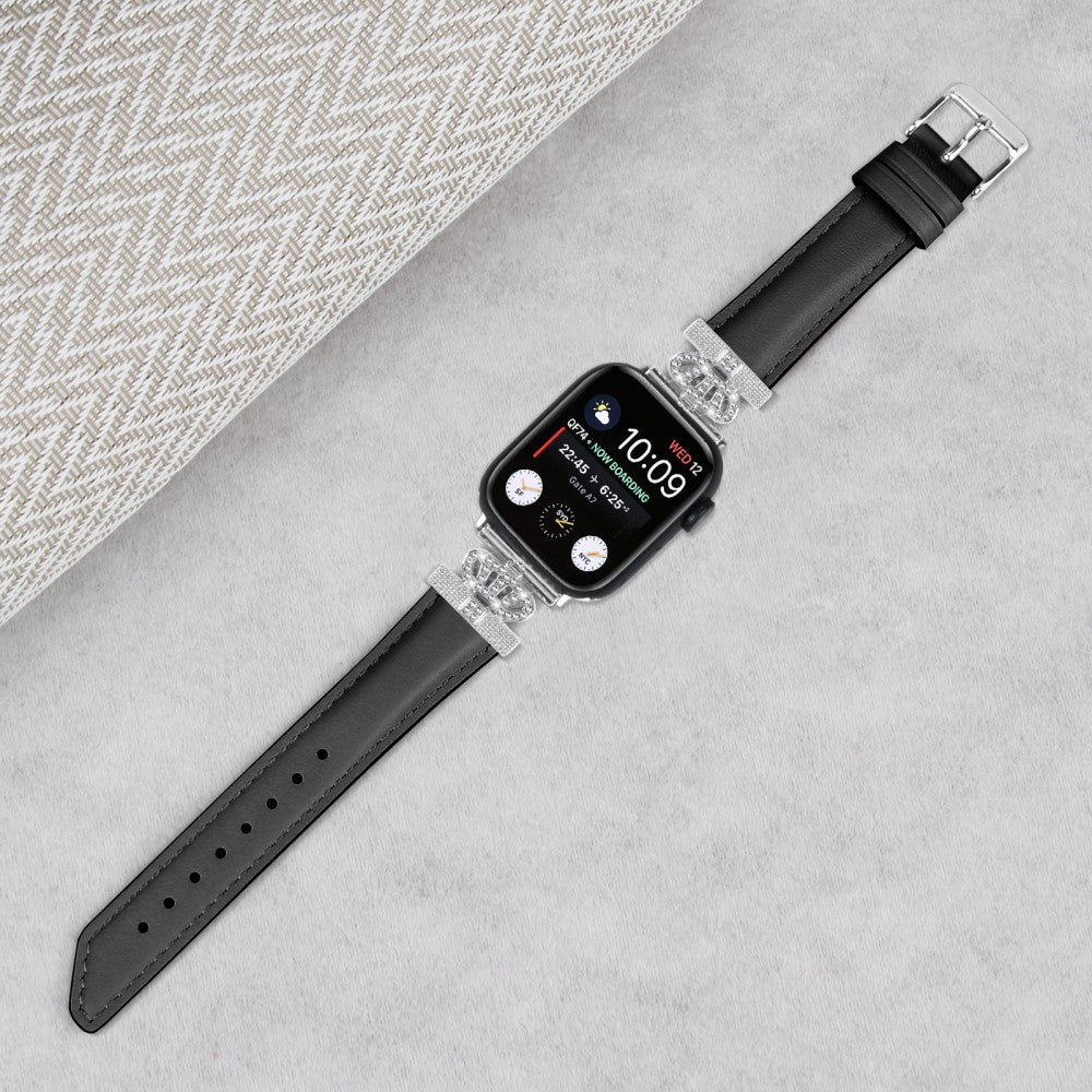 Smuk Kunstlæder Og Rhinsten Universal Rem passer til Apple Smartwatch - Sort#serie_1