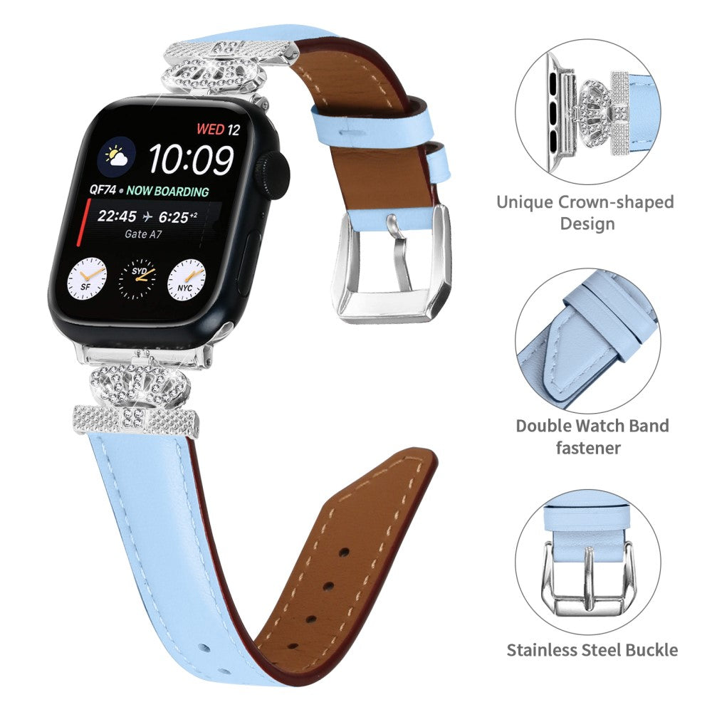 Smuk Kunstlæder Og Rhinsten Universal Rem passer til Apple Smartwatch - Blå#serie_4