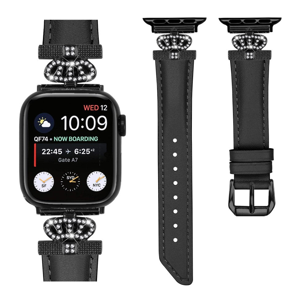 Cool Kunstlæder Og Rhinsten Universal Rem passer til Apple Smartwatch - Sort#serie_1