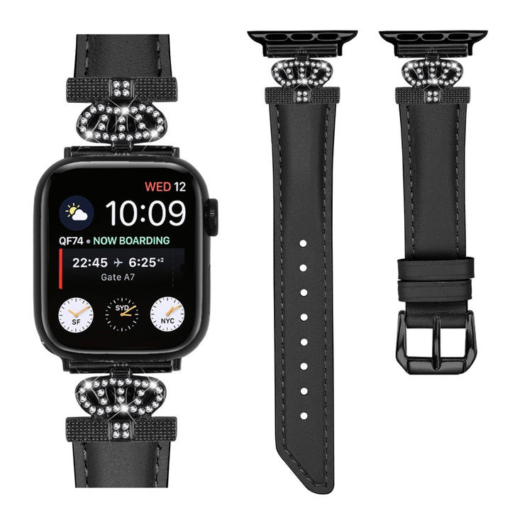 Cool Kunstlæder Og Rhinsten Universal Rem passer til Apple Smartwatch - Sort#serie_1