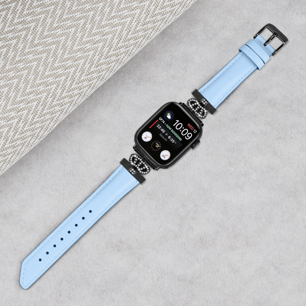 Cool Kunstlæder Og Rhinsten Universal Rem passer til Apple Smartwatch - Hvid#serie_5