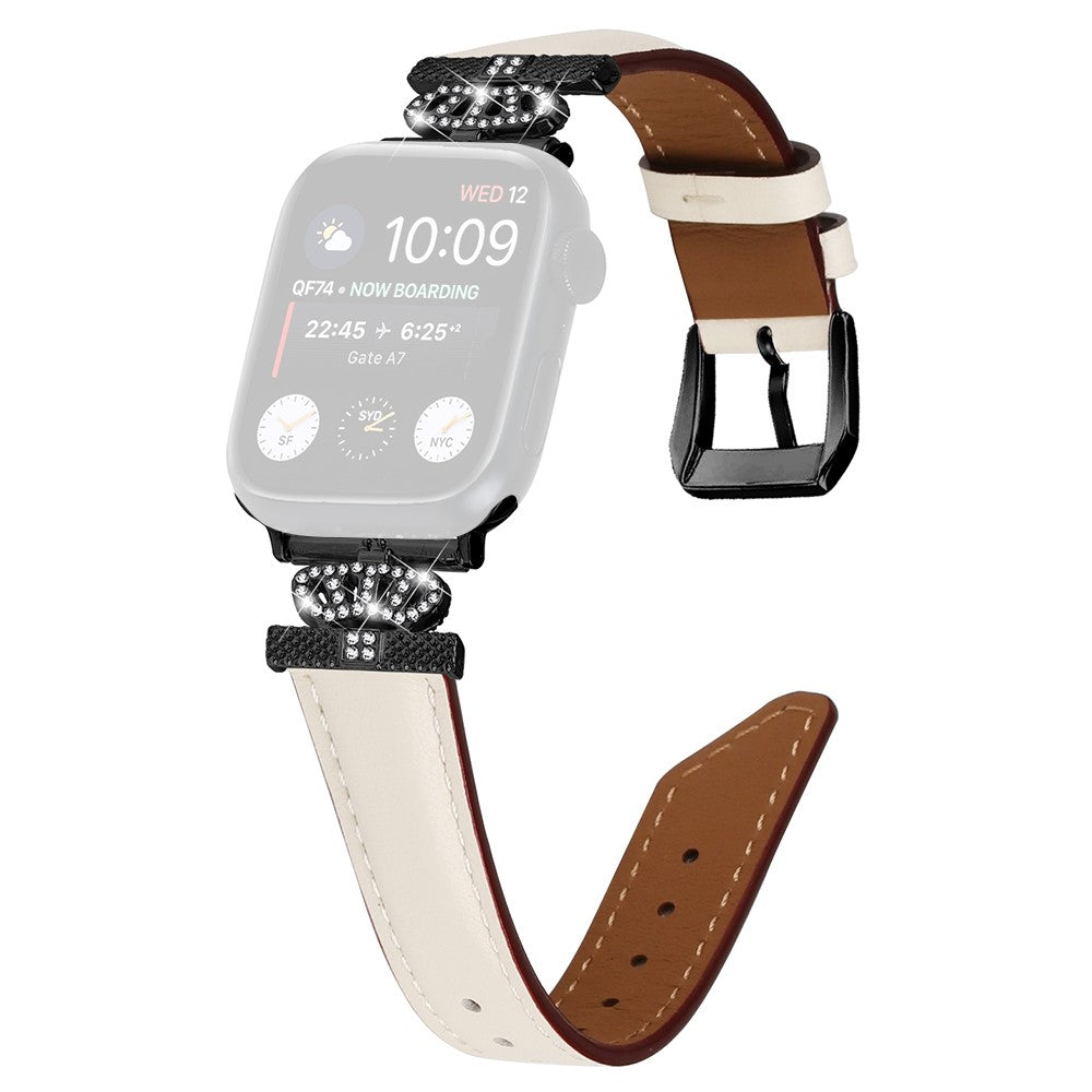 Cool Kunstlæder Og Rhinsten Universal Rem passer til Apple Smartwatch - Hvid#serie_5