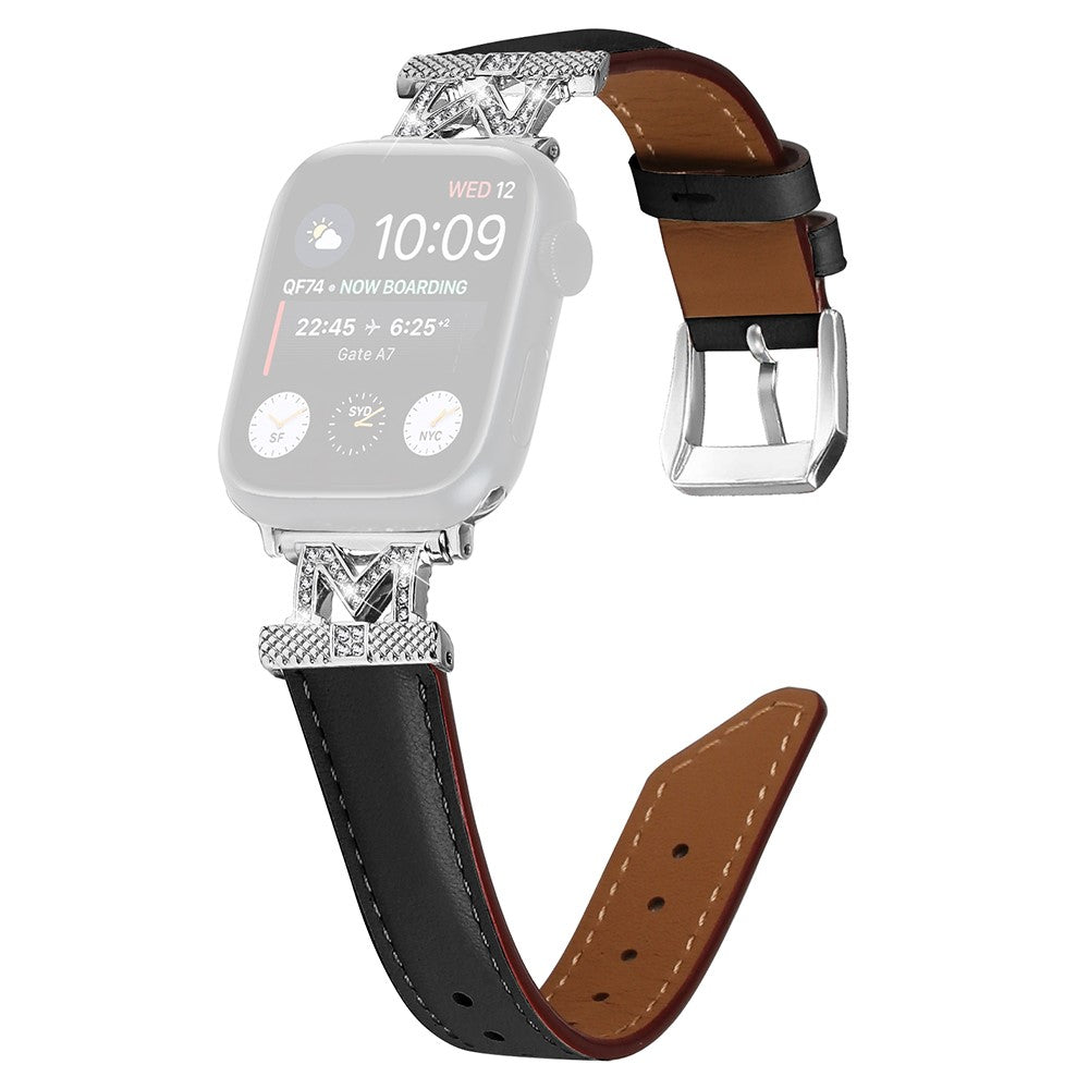 Kønt Kunstlæder Og Rhinsten Universal Rem passer til Apple Smartwatch - Sort#serie_1