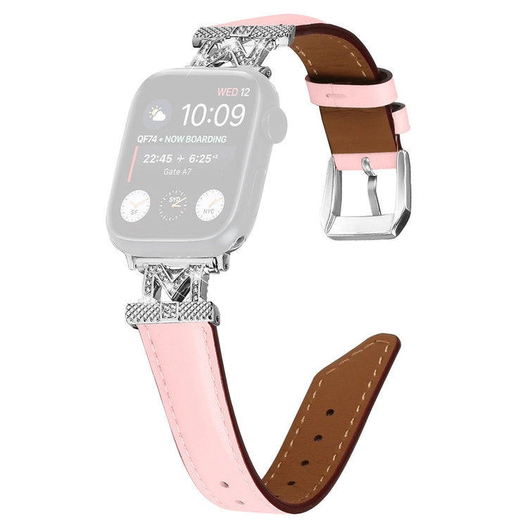 Kønt Kunstlæder Og Rhinsten Universal Rem passer til Apple Smartwatch - Pink#serie_2