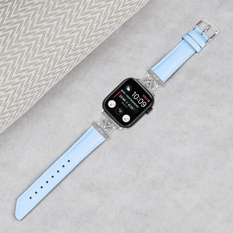 Kønt Kunstlæder Og Rhinsten Universal Rem passer til Apple Smartwatch - Blå#serie_3