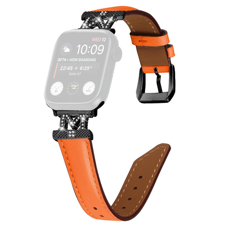Kønt Kunstlæder Og Rhinsten Universal Rem passer til Apple Smartwatch - Orange#serie_2