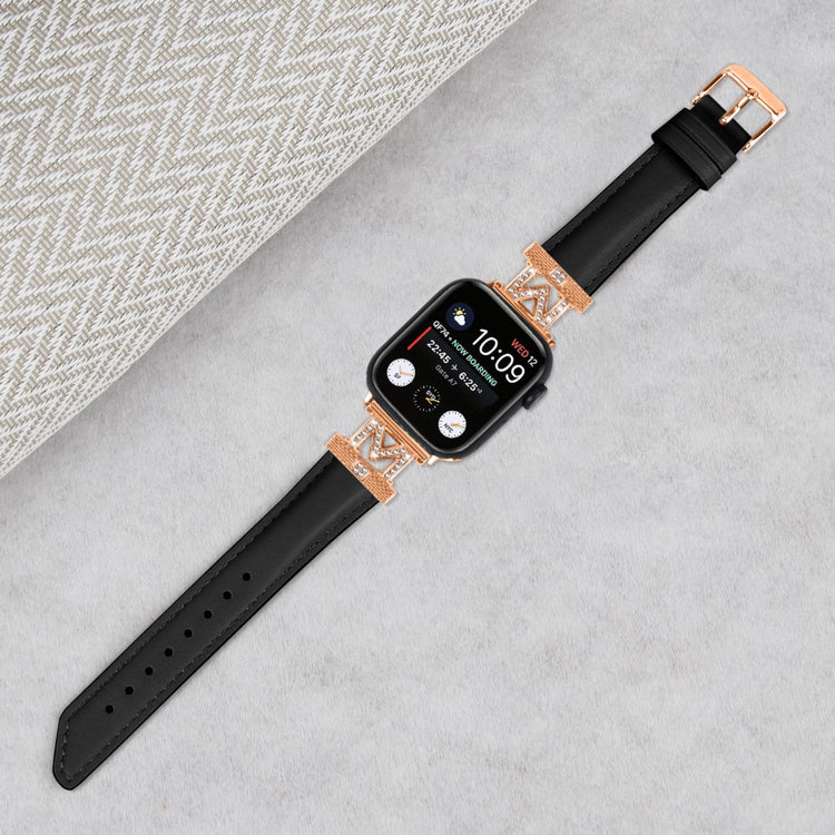 Godt Kunstlæder Og Rhinsten Universal Rem passer til Apple Smartwatch - Sort#serie_3