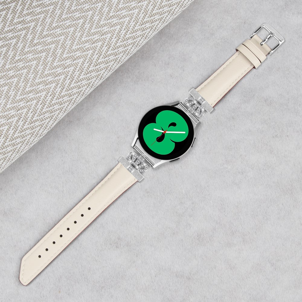 Fed Kunstlæder Og Rhinsten Universal Rem passer til Samsung Smartwatch - Hvid#serie_5