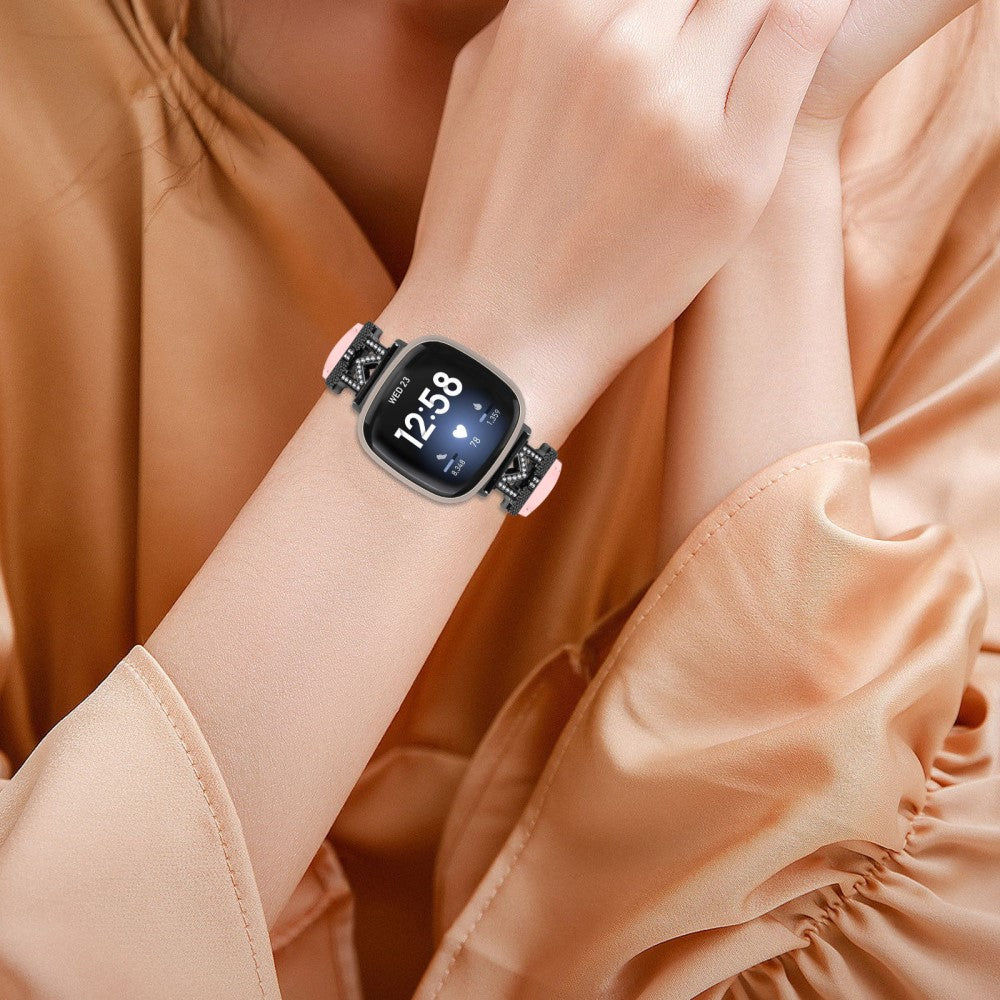 Godt Ægte Læder Og Rhinsten Universal Rem passer til Fitbit Smartwatch - Pink#serie_3