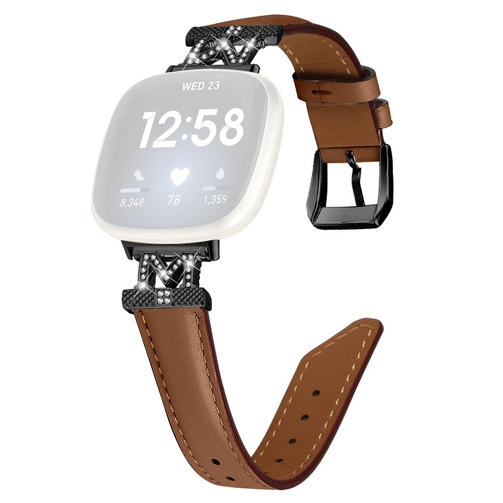 Godt Ægte Læder Og Rhinsten Universal Rem passer til Fitbit Smartwatch - Brun#serie_6
