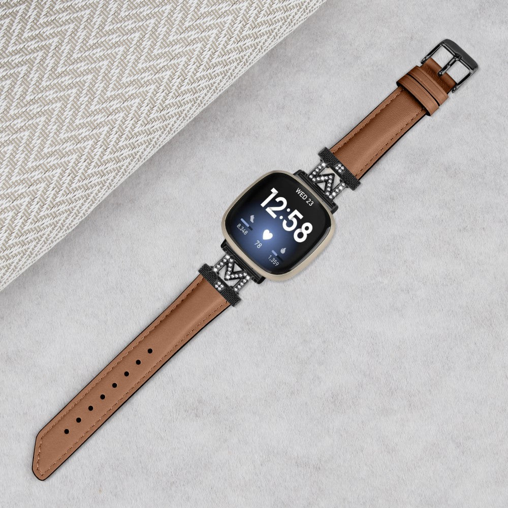 Godt Ægte Læder Og Rhinsten Universal Rem passer til Fitbit Smartwatch - Brun#serie_6