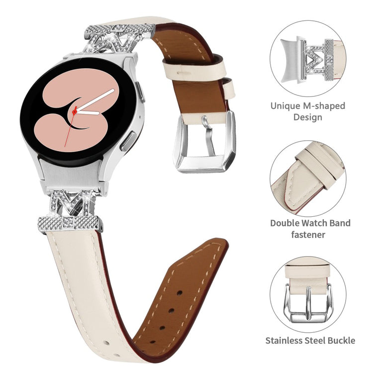 Fed Kunstlæder Og Rhinsten Universal Rem passer til Samsung Smartwatch - Hvid#serie_5