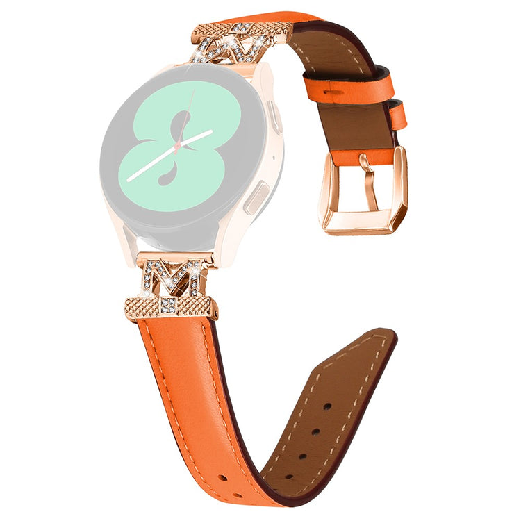 Fed Ægte Læder Og Rhinsten Universal Rem passer til Samsung Smartwatch - Orange#serie_1